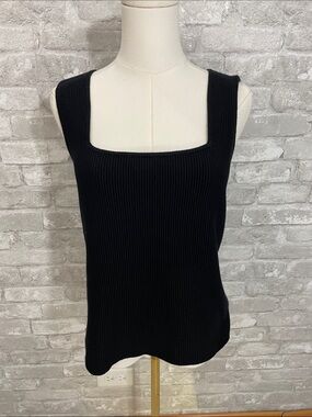 The Commons Black Ribbed Square-Neck Tank Top